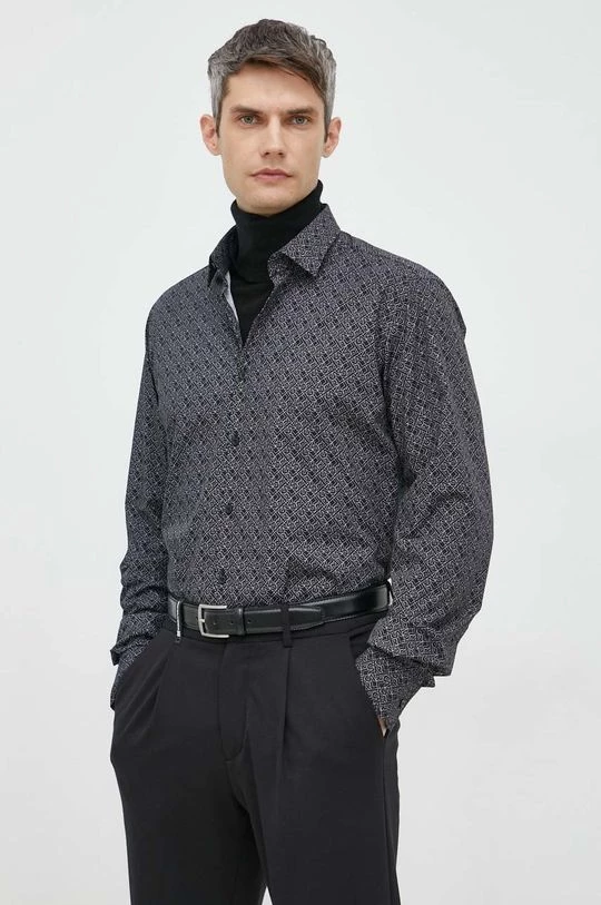 Ανδρικά Πουκάμισα Βαμβακερό πουκάμισο Karl Lagerfeld χρώμα: μαύρο, 3 Ανδρικά Πουκάμισα Βαμβακερό πουκάμισο Karl Lagerfeld χρώμα: μαύρο,