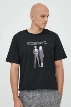 Κοντομάνικο Βαμβακερό μπλουζάκι Karl Lagerfeld Lagerfeld X Cara Delevingne , χρώμα: μαύρο