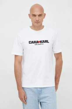 Κοντομάνικο Βαμβακερό μπλουζάκι Karl Lagerfeld Karl Lagerfeld X Cara Delevingne άσπρο