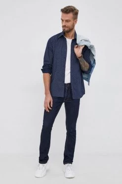 Ανδρικά Πουκάμισα Βαμβακερό πουκάμισο Karl Lagerfeld χρώμα: ναυτικό μπλε -Karl Lagerfeld Εκπτώσεις unnamed file 1887