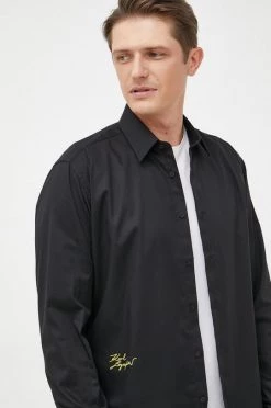 Ανδρικά Πουκάμισα Βαμβακερό πουκάμισο Karl Lagerfeld χρώμα: μαύρο, -Karl Lagerfeld Εκπτώσεις unnamed file 2021