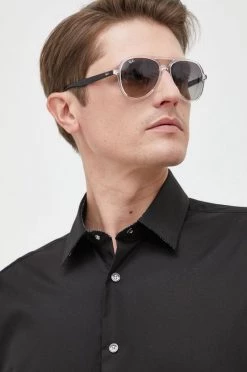 Ανδρικά Πουκάμισα Βαμβακερό πουκάμισο Karl Lagerfeld χρώμα: μαύρο,