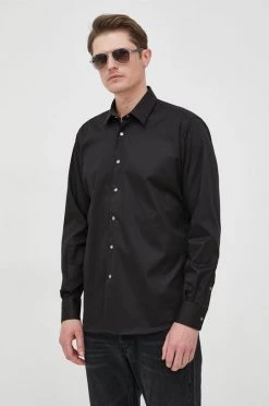 Ανδρικά Πουκάμισα Βαμβακερό πουκάμισο Karl Lagerfeld χρώμα: μαύρο, -Karl Lagerfeld Εκπτώσεις unnamed file 2068