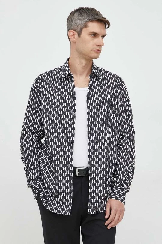 Ανδρικά Πουκάμισα Βαμβακερό πουκάμισο Karl Lagerfeld χρώμα: ναυτικό μπλε, 3 Ανδρικά Πουκάμισα Βαμβακερό πουκάμισο Karl Lagerfeld χρώμα: ναυτικό μπλε,