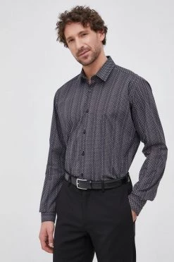 Ανδρικά Πουκάμισα Βαμβακερό πουκάμισο Karl Lagerfeld χρώμα: μαύρο