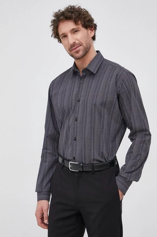 Ανδρικά Πουκάμισα Βαμβακερό πουκάμισο Karl Lagerfeld χρώμα: μαύρο 3 Ανδρικά Πουκάμισα Βαμβακερό πουκάμισο Karl Lagerfeld χρώμα: μαύρο