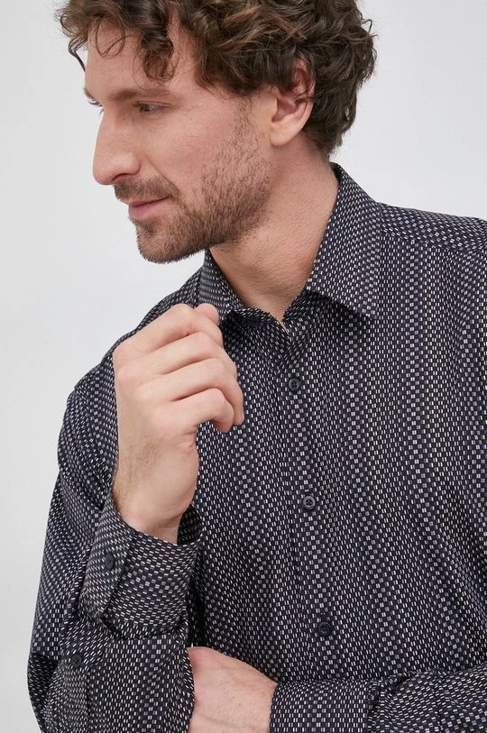 Ανδρικά Πουκάμισα Βαμβακερό πουκάμισο Karl Lagerfeld χρώμα: μαύρο 5 Ανδρικά Πουκάμισα Βαμβακερό πουκάμισο Karl Lagerfeld χρώμα: μαύρο - Image 3