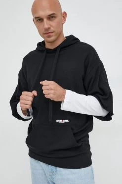 Χωρίς φερμουάρ Μπλούζα Karl Lagerfeld Lagerfeld X Cara Delevingne Unisex, χρώμα: μαύρο, με κουκούλα