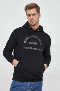 Ανδρικά Χωρίς φερμουάρ Μπλούζα Karl Lagerfeld μαύρο, με κουκούλα