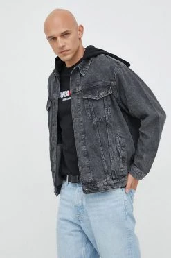 Κοντά μπουφάν Τζιν μπουφάν Karl Lagerfeld Lagerfeld X Cara Delevingne , χρώμα: γκρι