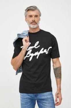 Ανδρικά Μπλουζάκια Βαμβακερό μπλουζάκι Karl Lagerfeld μαύρο -Karl Lagerfeld Εκπτώσεις unnamed file 951